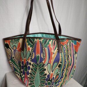 Neiman Marcus Large Colorful Tote Bag Floral Tropical Print